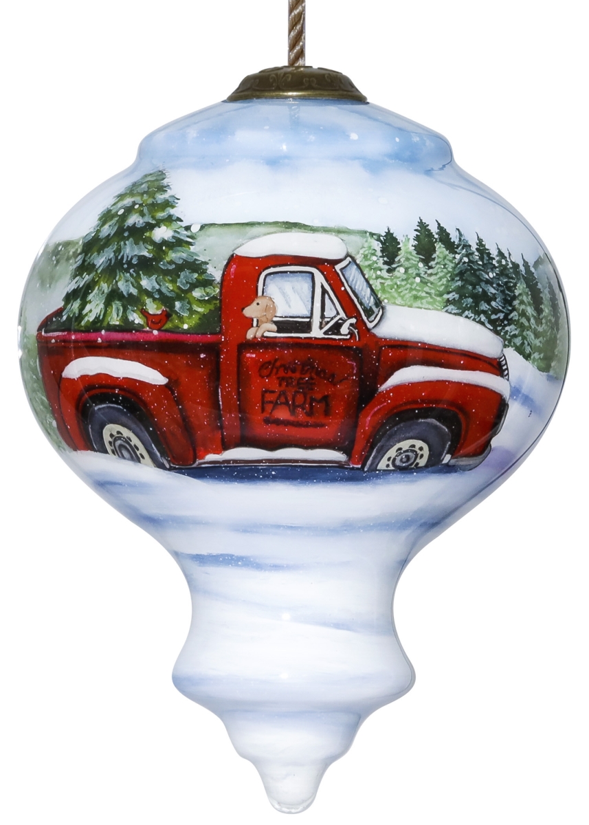 Picture of HomeRoots 477529 Farm Truck with Tree Hand Painted Mouth Blown Glass Ornament, Red