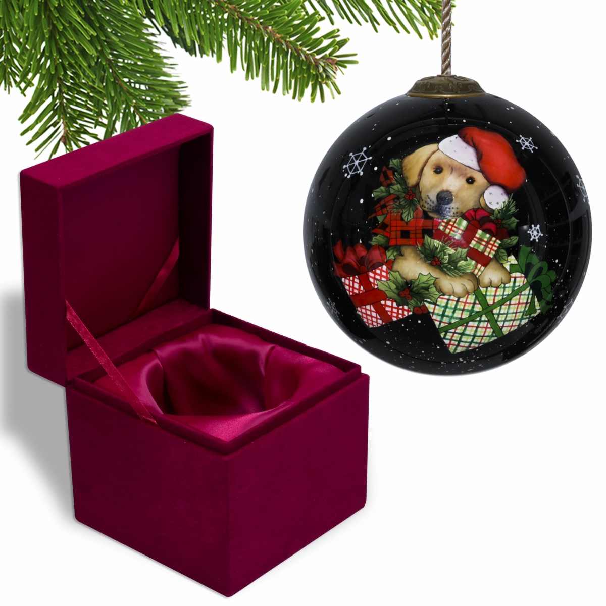Picture of HomeRoots 477532 Christmas Puppy with Presents Hand Painted Mouth Blown Glass Ornament, Multi Color
