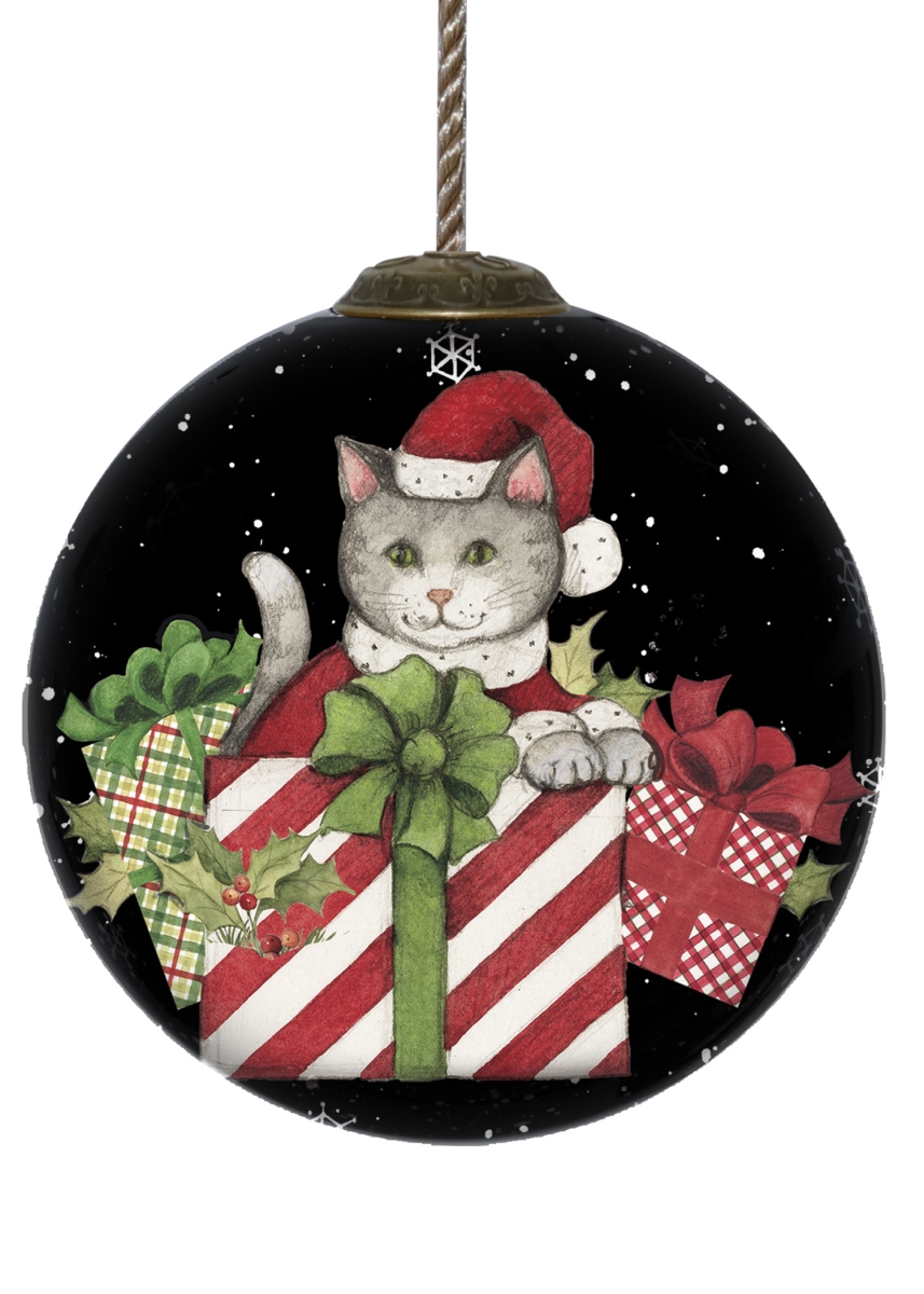 Picture of HomeRoots 477533 Christmas Cat with Presents Hand Painted Mouth Blown Glass Ornament, Multi Color