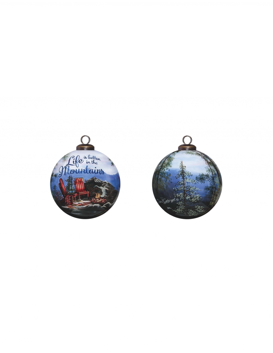 Picture of HomeRoots 477538 Scenic Life Is Better in the Mountains Hand Painted Mouth Blown Glass Ornament, Multi Color
