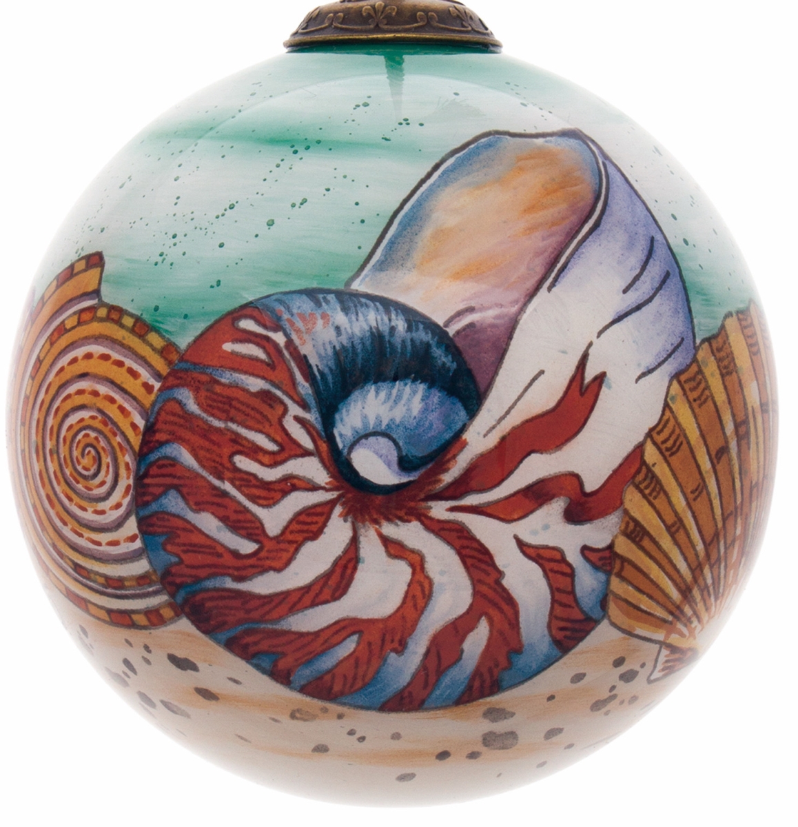 Picture of HomeRoots 477543 Sea Shell Hand Painted Mouth Blown Glass Ornament, Multi Color