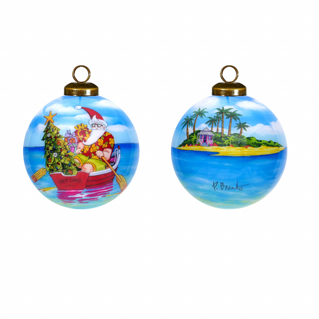 Picture of HomeRoots 477544 Rowing Santa Express Hand Painted Mouth Blown Glass Ornament, Multi Color