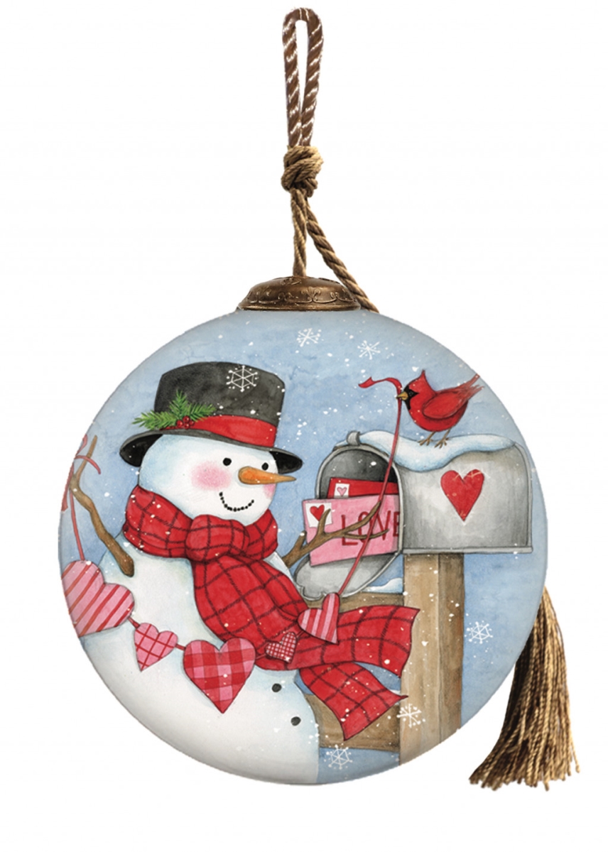 Picture of HomeRoots 477550 Valentine Snowman Hand Painted Mouth Blown Glass Ornament, Multi Color