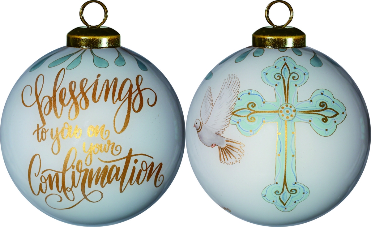 Confirmation Hand Painted Mouth Blown Glass Ornament, Gold