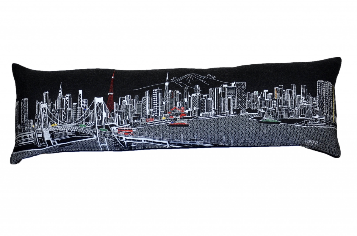 45 in. Tokyo Nighttime Skyline Lumbar Decorative Pillow, Black & Grey