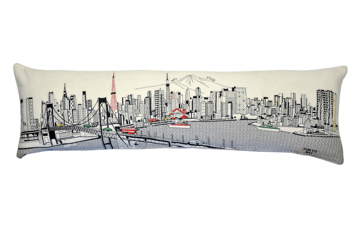 45 in. Tokyo Daylight Skyline Lumbar Decorative Pillow, White