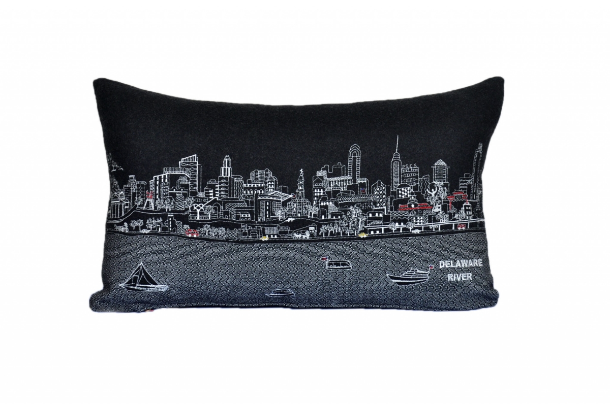 24 in. Philadelphia Nighttime Skyline Lumbar Decorative Pillow, Black & Grey