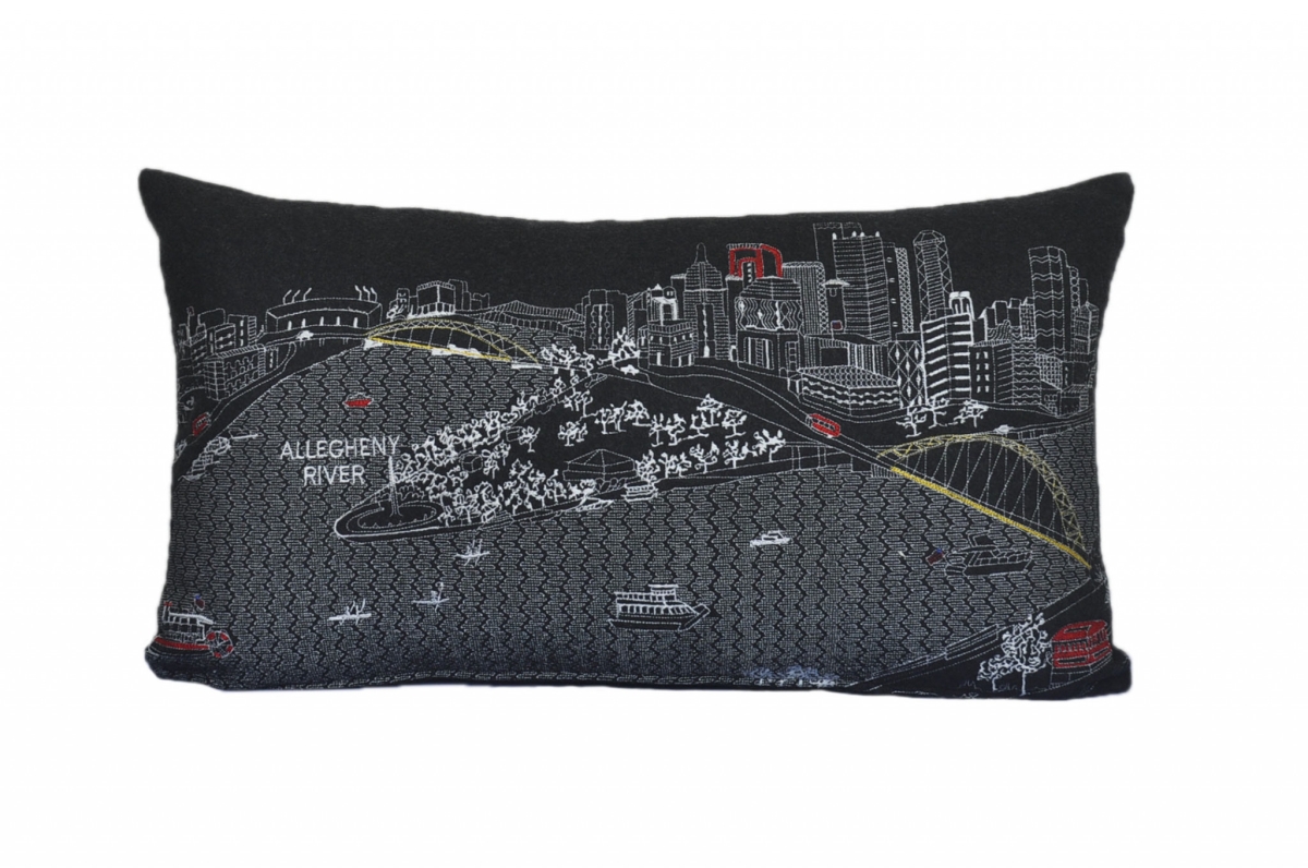 24 in. Pittsburgh Nighttime Skyline Lumbar Decorative Pillow, Black & Grey