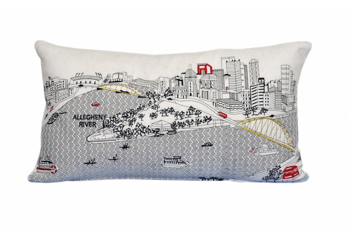 482517 24 in. Pittsburgh Daylight Skyline Lumbar Decorative Pillow, White
