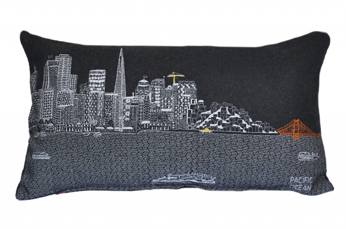 24 in. San Francisco Nighttime Skyline Lumbar Decorative Pillow, Black & Grey