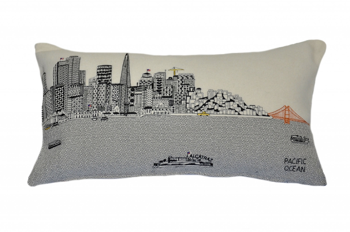 24 in. San Francisco Daylight Skyline Lumbar Decorative Pillow, White