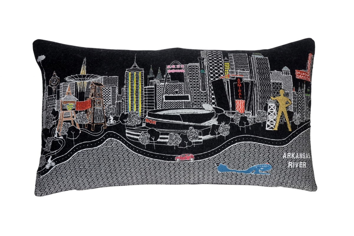 24 in. Tulsa Nighttime Skyline Lumbar Decorative Pillow, Black & Grey