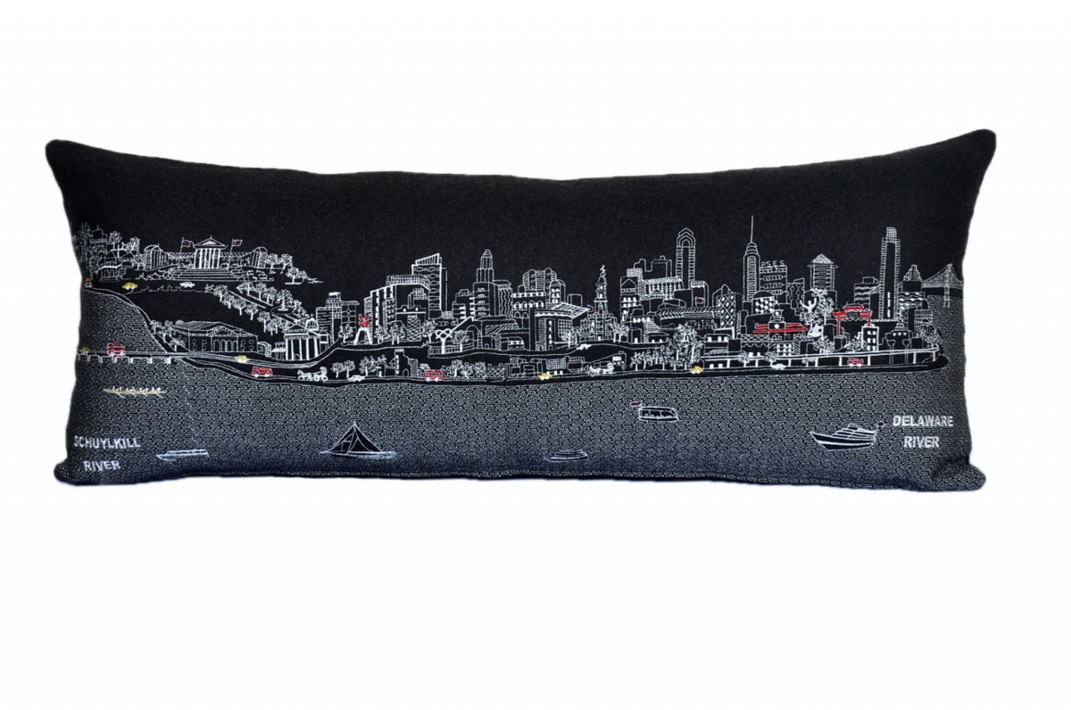35 in. Philadelphia Nighttime Skyline Lumbar Decorative Pillow, Black & Grey