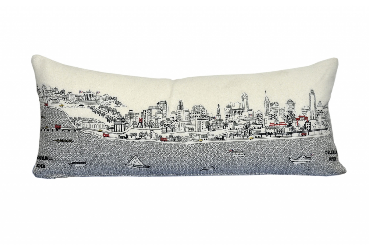35 in. Philadelphia Daylight Skyline Lumbar Decorative Pillow, White
