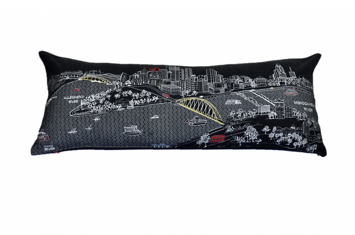 35 in. Pittsburgh Nighttime Skyline Lumbar Decorative Pillow, Black & Grey