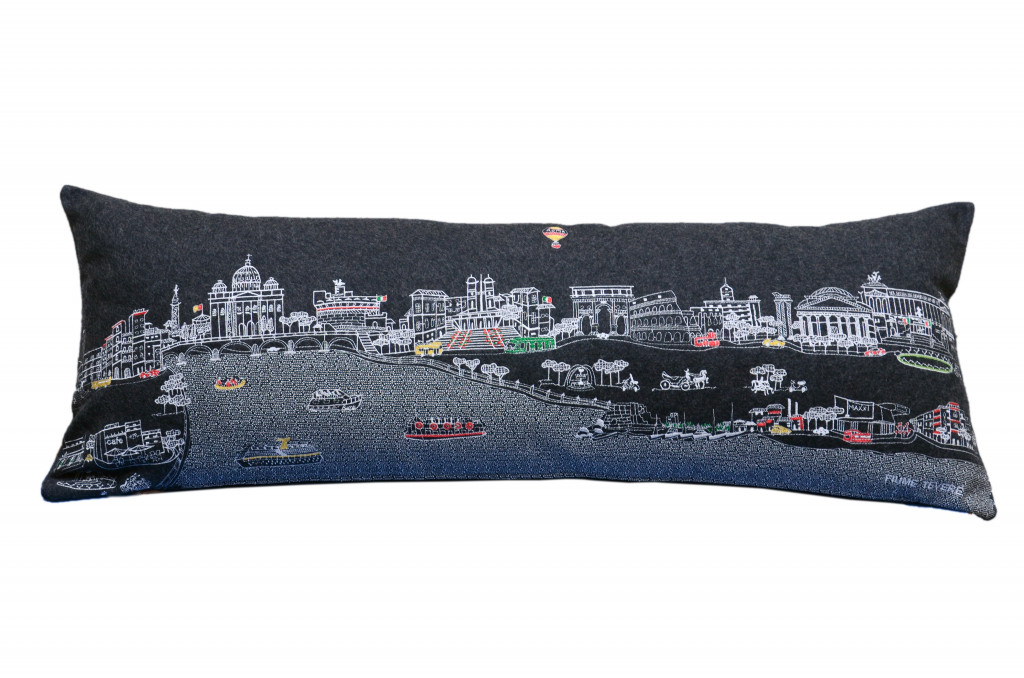 35 in. Rome Nighttime Skyline Lumbar Decorative Pillow, Black & Grey