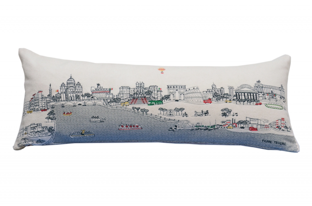 35 in. Rome Daylight Skyline Lumbar Decorative Pillow, White