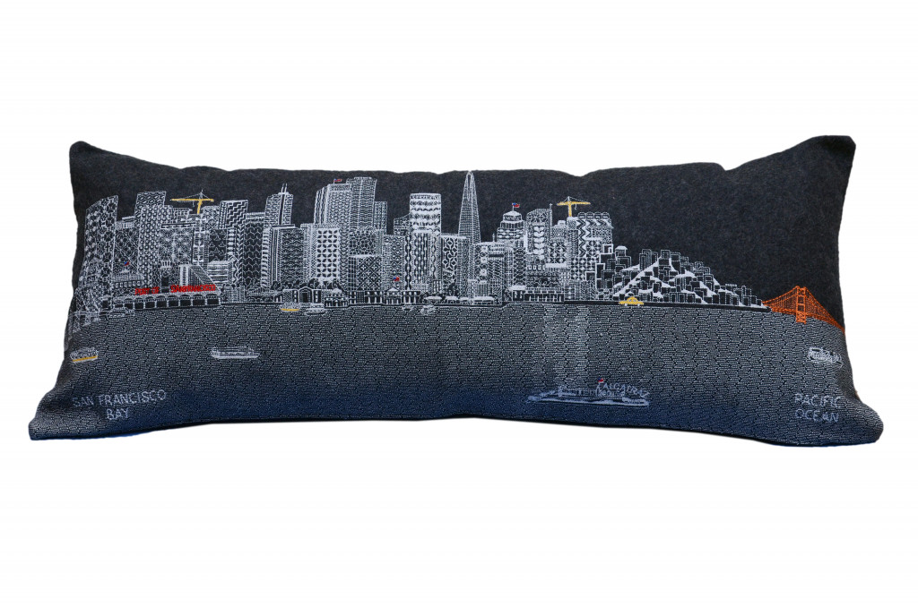 35 in. San Francisco Nighttime Skyline Lumbar Decorative Pillow, Black & Grey