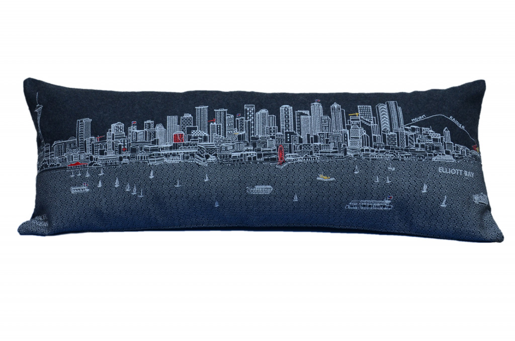 35 in. Seattle Nighttime Skyline Lumbar Decorative Pillow, Black & Grey