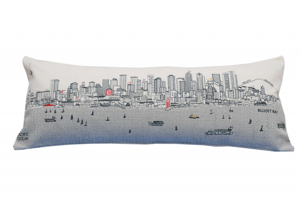 35 in. Seattle Daylight Skyline Lumbar Decorative Pillow, White