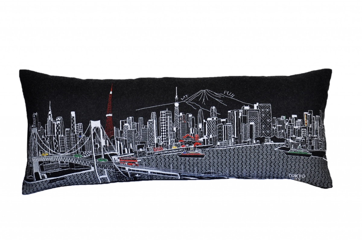 35 in. Tokyo Nighttime Skyline Lumbar Decorative Pillow, Black & Grey