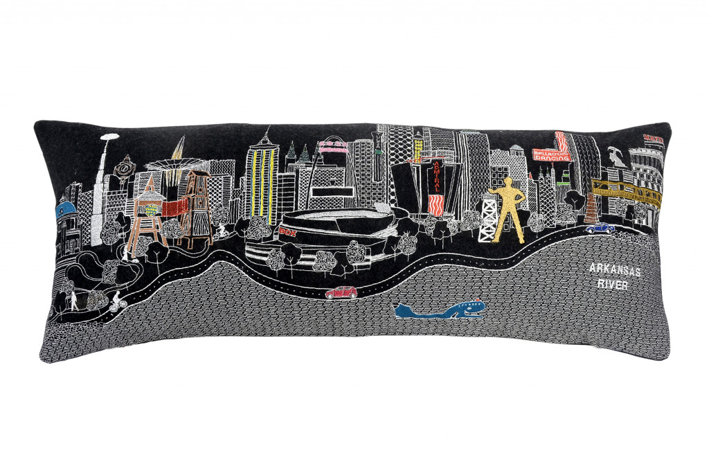 35 in. Tulsa Nighttime Skyline Lumbar Decorative Pillow, Black & Grey