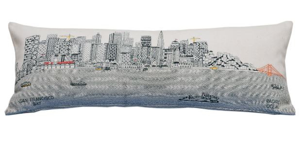 35 in. San Francisco Daylight Skyline Lumbar Decorative Pillow, White