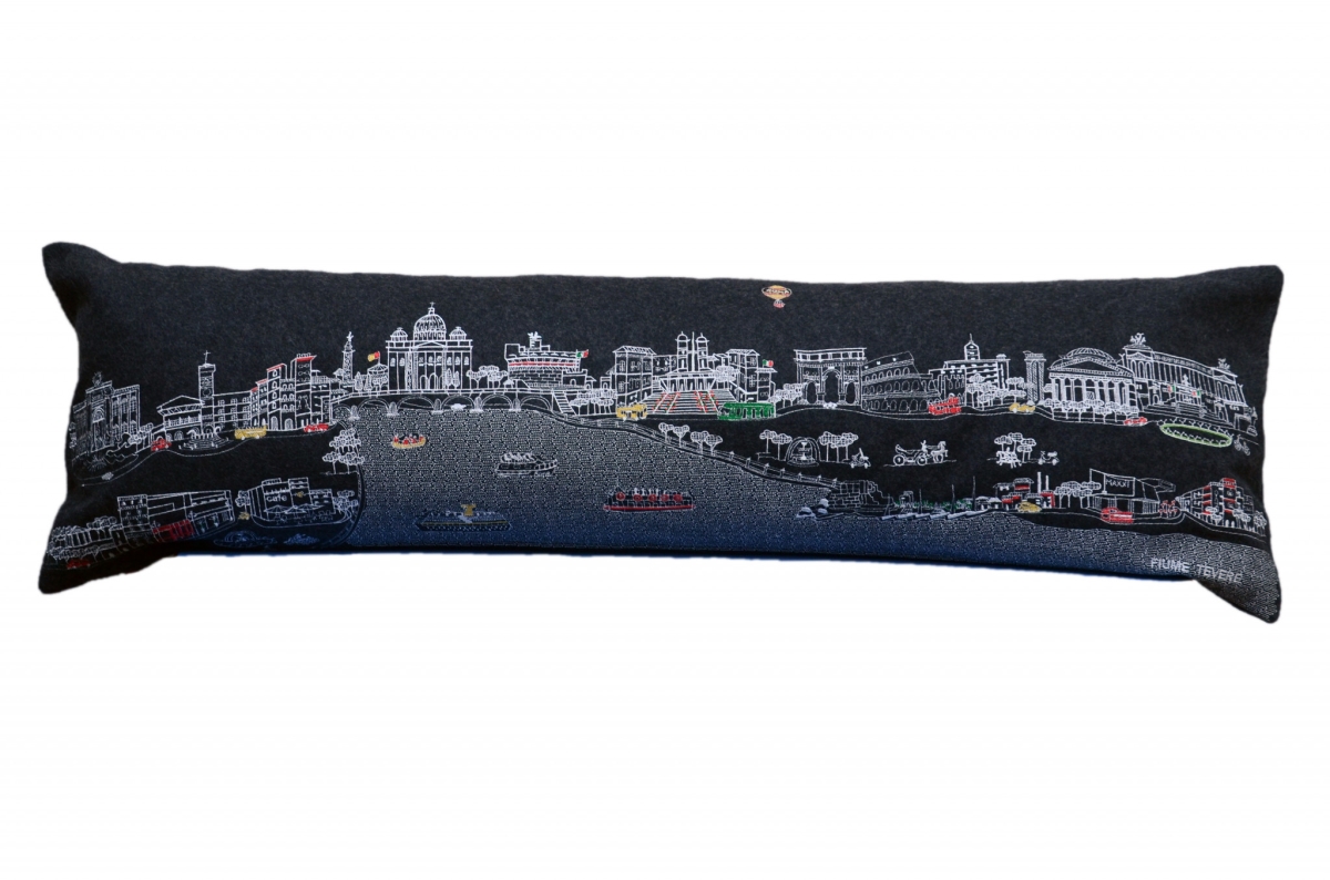 45 in. Rome Nighttime Skyline Lumbar Decorative Pillow, Black & Grey