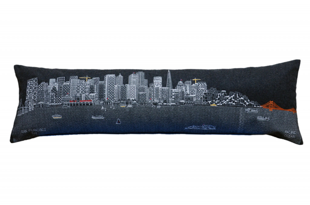 45 in. San Francisco Nighttime Skyline Lumbar Decorative Pillow, Black & Grey
