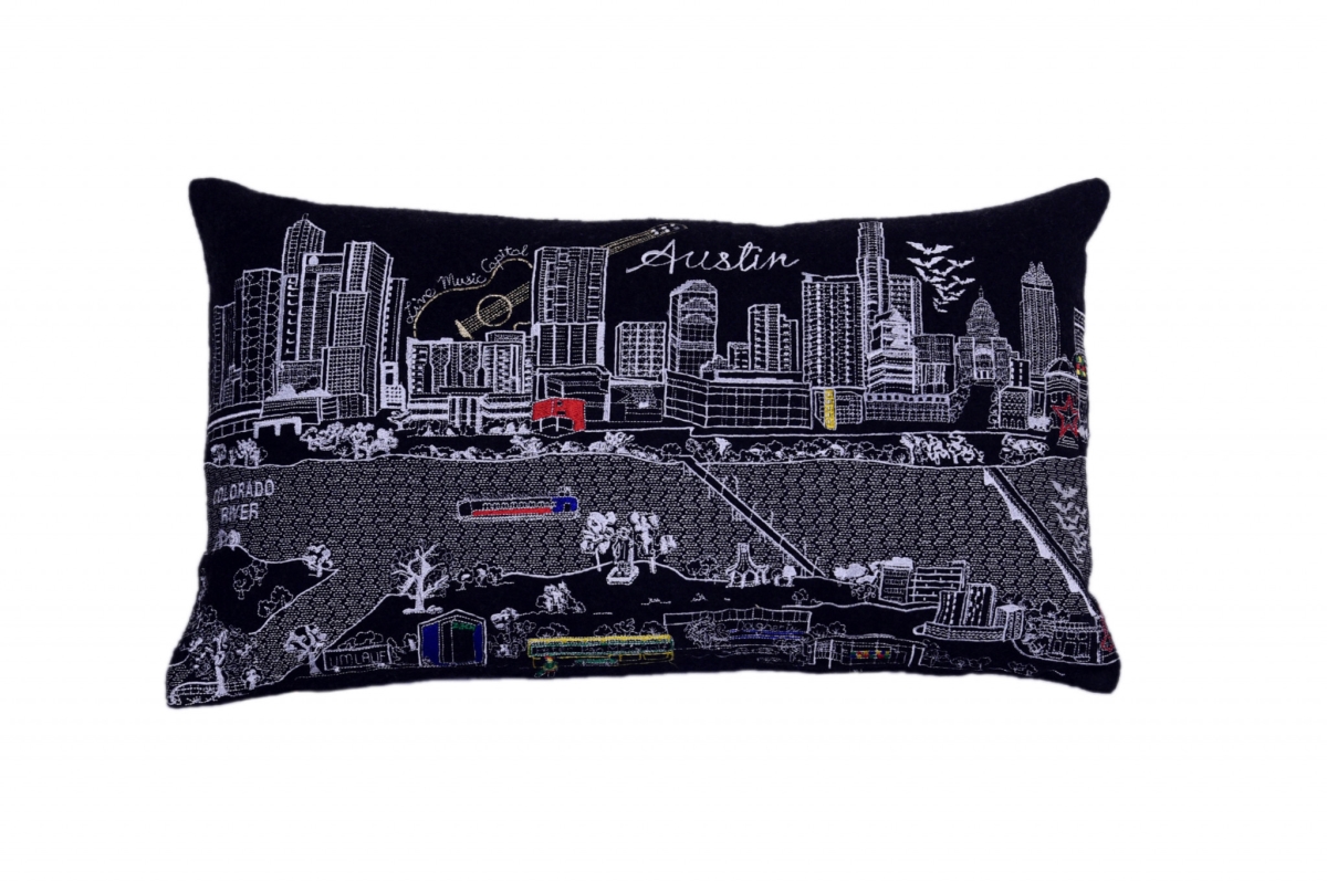24 in. Atlanta Nighttime Skyline Lumbar Decorative Pillow, Black & Grey