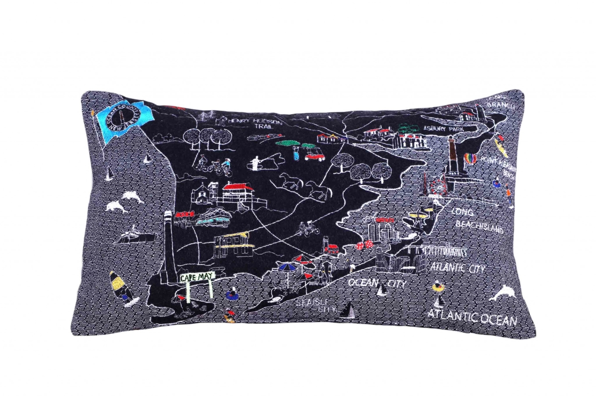 35 in. South Jersey Shore Nighttime Skyline Lumbar Decorative Pillow, Black & Grey