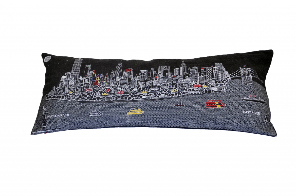 35 in. Nyc Nighttime Skyline Standard Lumbar Decorative Pillow, Black, Grey & White