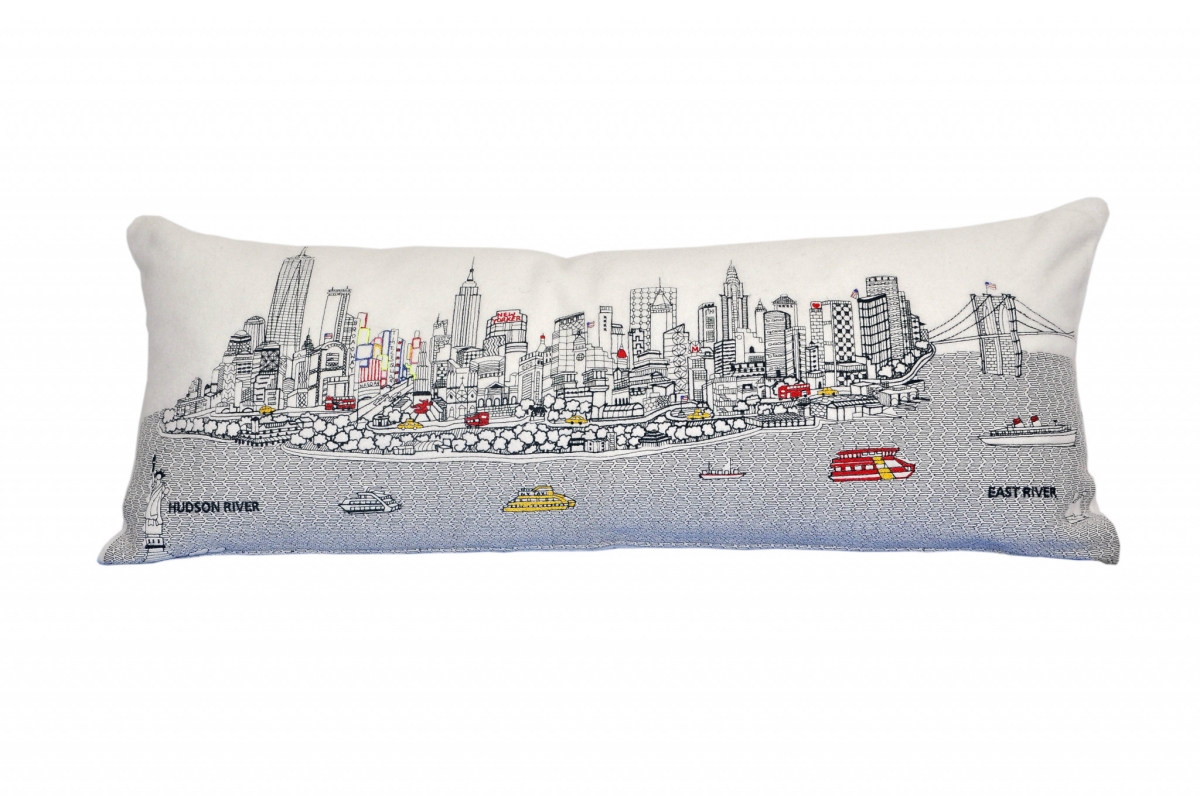35 in. Nyc Daylight Skyline Lumbar Decorative Pillow, White