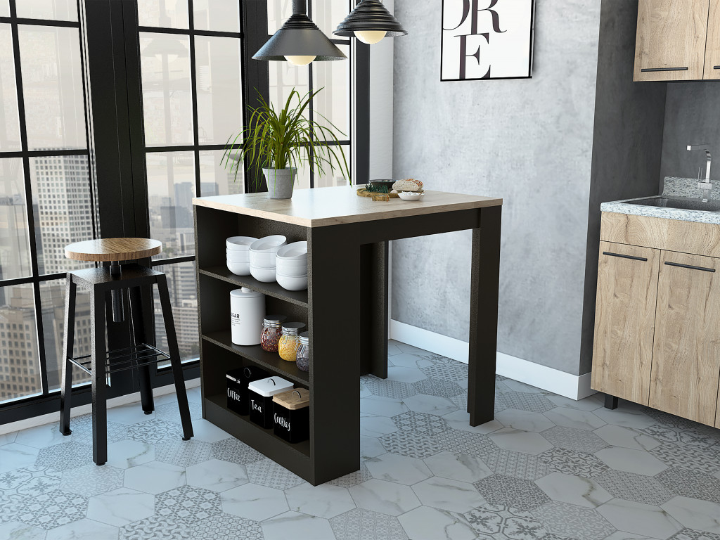 477892 Stylish Kitchen Counter & Dining Table, Black Wengue & Pine