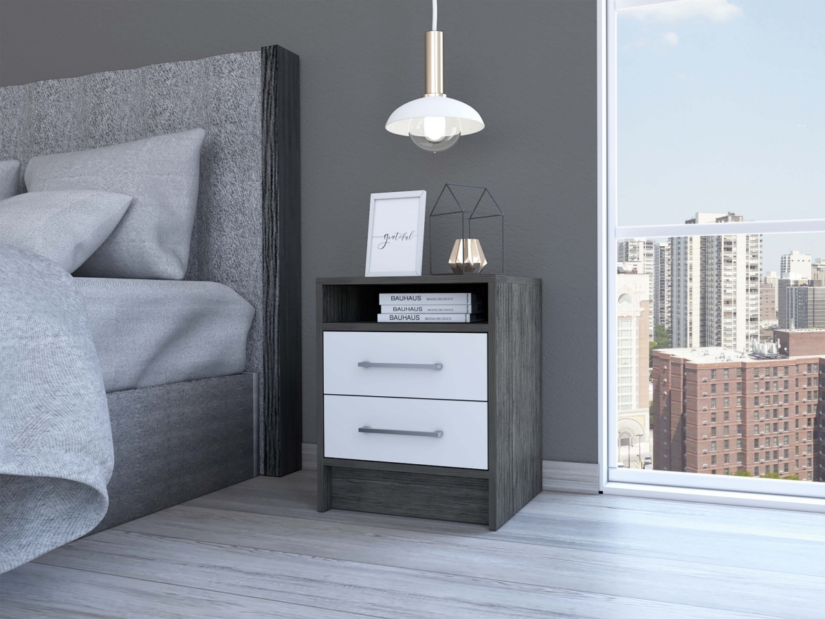 Sophisticated & Stylish Nightstand, Smokey Oak & White