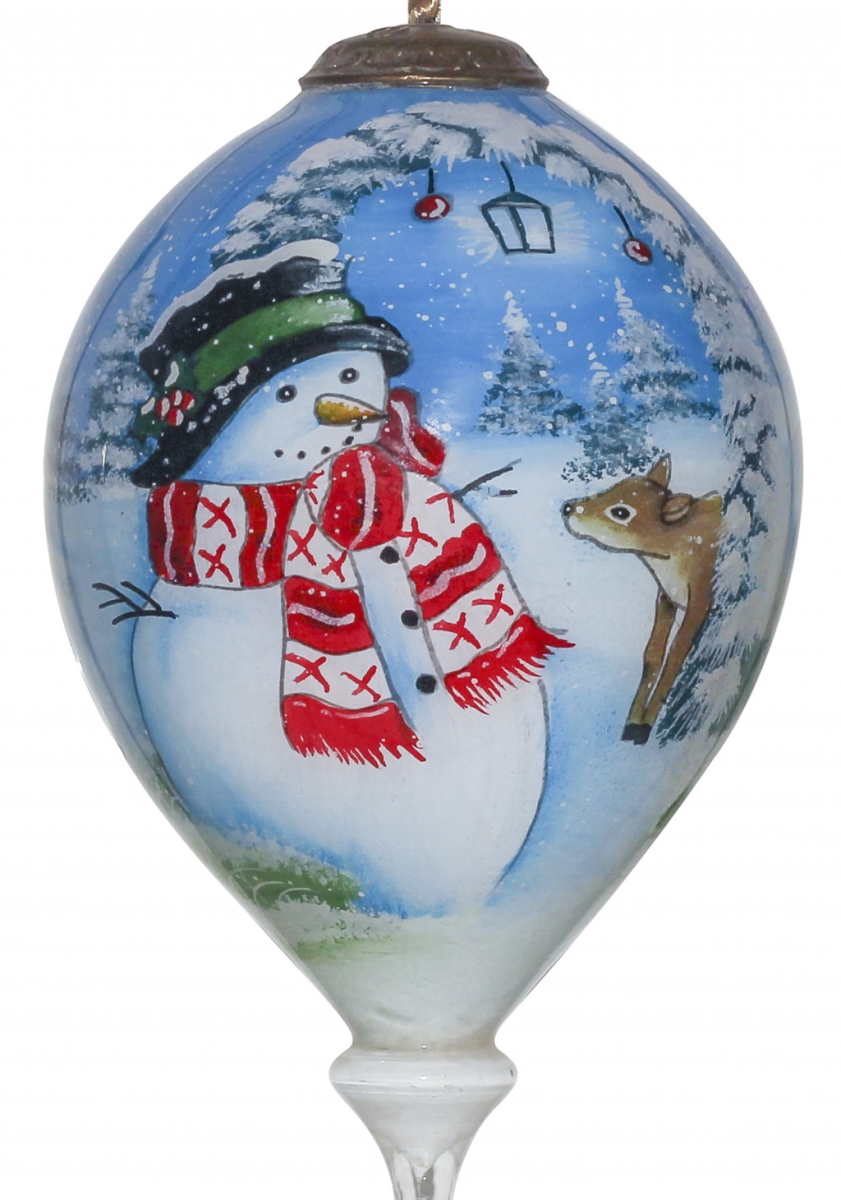 Picture of HomeRoots 477433 Adorable Snowman & Deer Hand Painted Mouth Blown Glass Ornament&#44; Multi Color