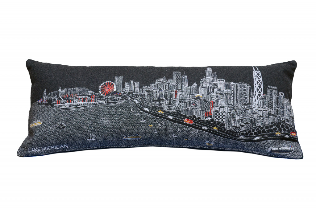 35 in. Chicago Nighttime Skyline Lumbar Decorative Pillow, Black & Grey