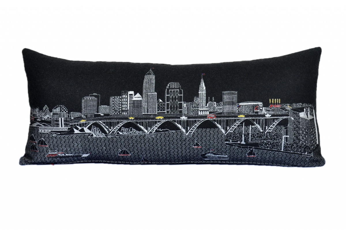 35 in. Cleveland Nighttime Skyline Lumbar Decorative Pillow, Black & Grey