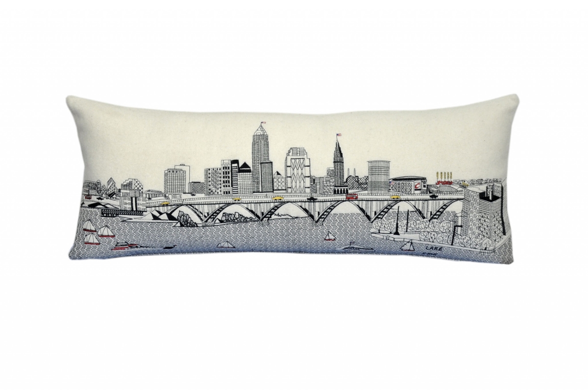35 in. Cleveland Daylight Skyline Lumbar Decorative Pillow, White