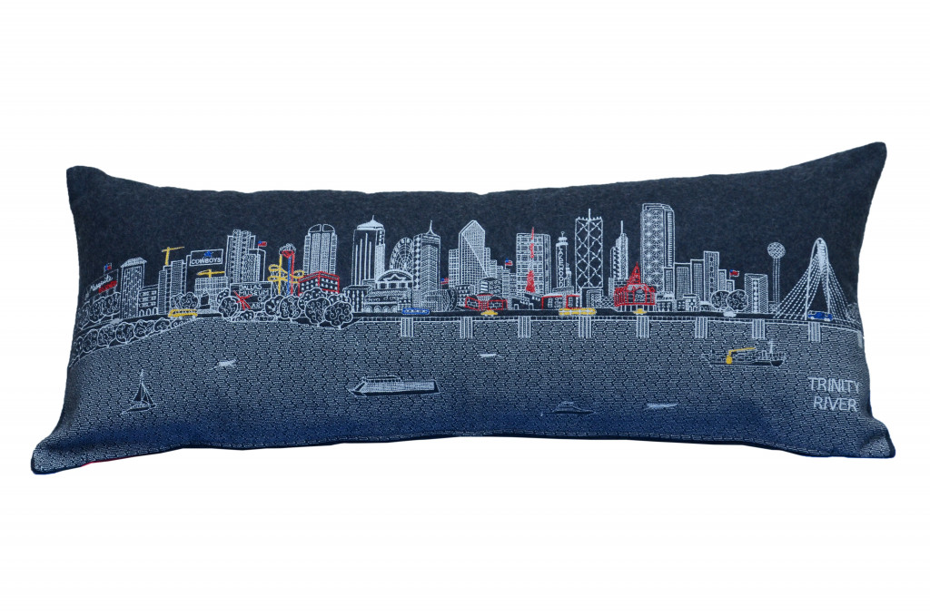 35 in. Dallas Nighttime Skyline Lumbar Decorative Pillow, Black & Grey