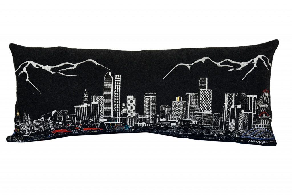 35 in. Denver Nighttime Skyline Lumbar Decorative Pillow, Black & Grey