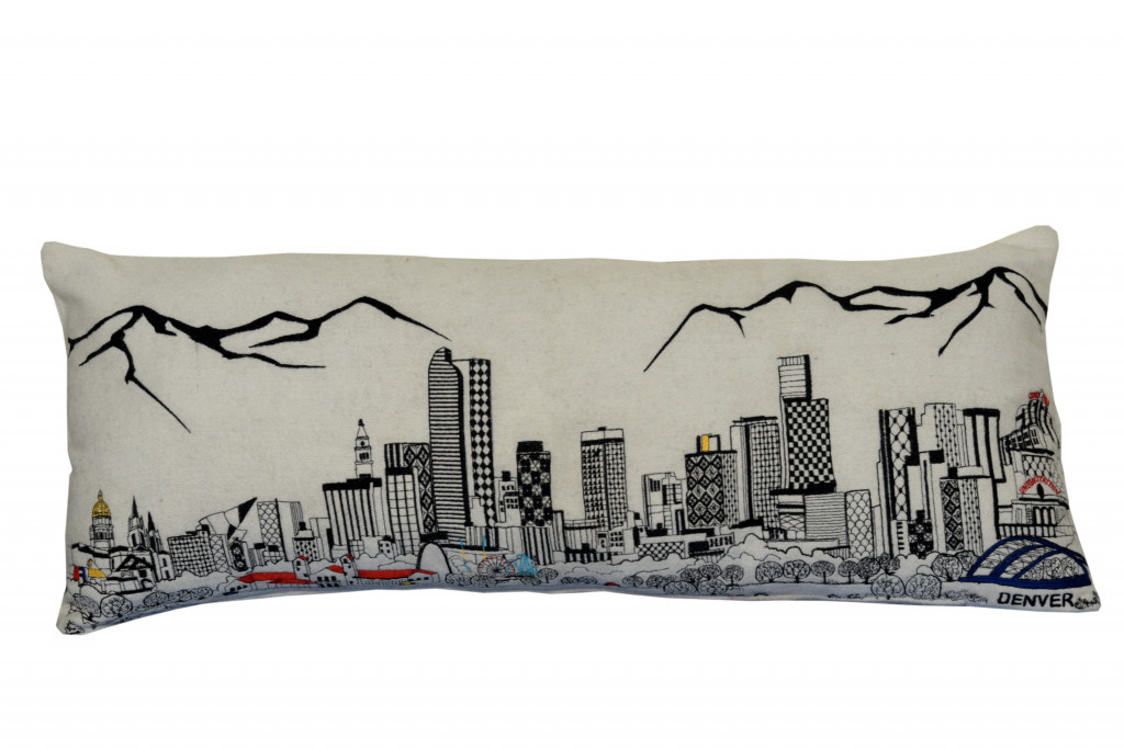 35 in. Denver Daylight Skyline Lumbar Decorative Pillow, White