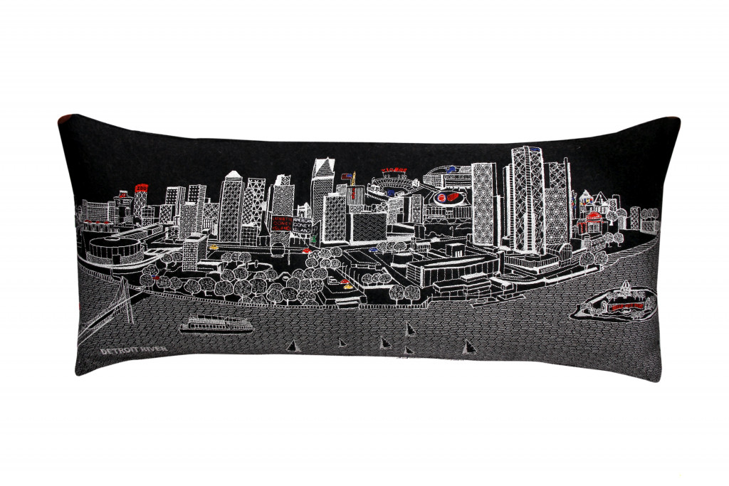 35 in. Detroit Nighttime Skyline Lumbar Decorative Pillow, Black & Grey