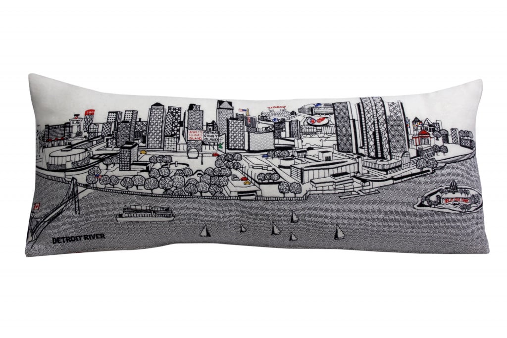 35 in. Detroit Daylight Skyline Lumbar Decorative Pillow, White