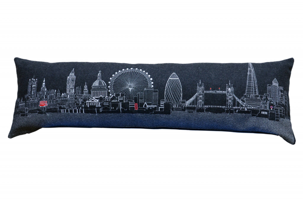 45 in. London Nighttime Skyline Lumbar Decorative Pillow, Black, Grey & White