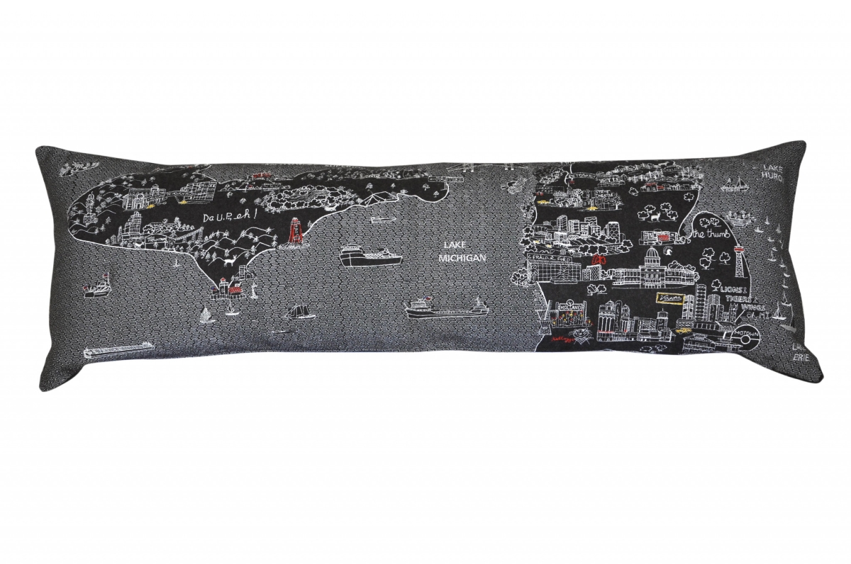 45 in. Michigan Nighttime Skyline Lumbar Decorative Pillow, Black & Grey