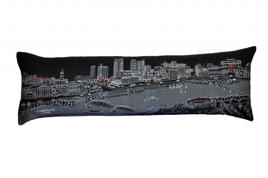 45 in. Nashville Nighttime Skyline Lumbar Decorative Pillow, Black & Grey