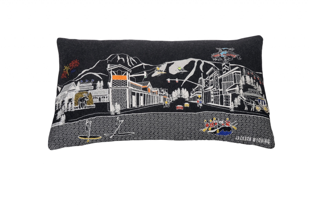 24 in. Jackson Nighttime Skyline Lumbar Decorative Pillow, Black & Grey