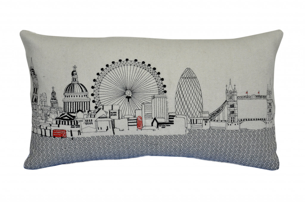 24 in. London Daylight Skyline Lumbar Decorative Pillow, White