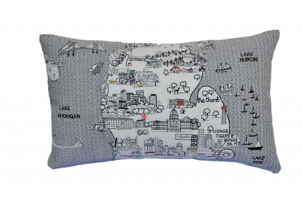 24 in. Michigan Lower Peninsula Daylight Skyline Lumbar Decorative Pillow, White